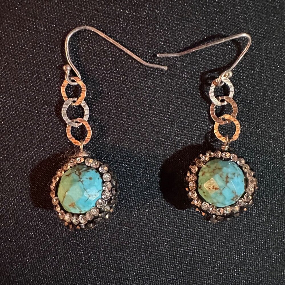 Keren Creations Turquoise Necklace & Earrings Jewelry Set With Crystal Accents - Picture 4 of 9